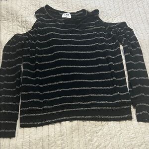 LNA Black Cold-Shoulder Top with Silver Stripes